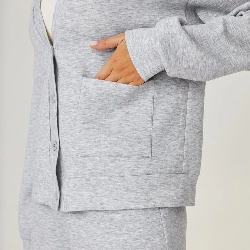 Women's Slouchy Solid Color V Neck Long Sleeve Button Cardigan & Drawstring Waist Trousers Co-ord