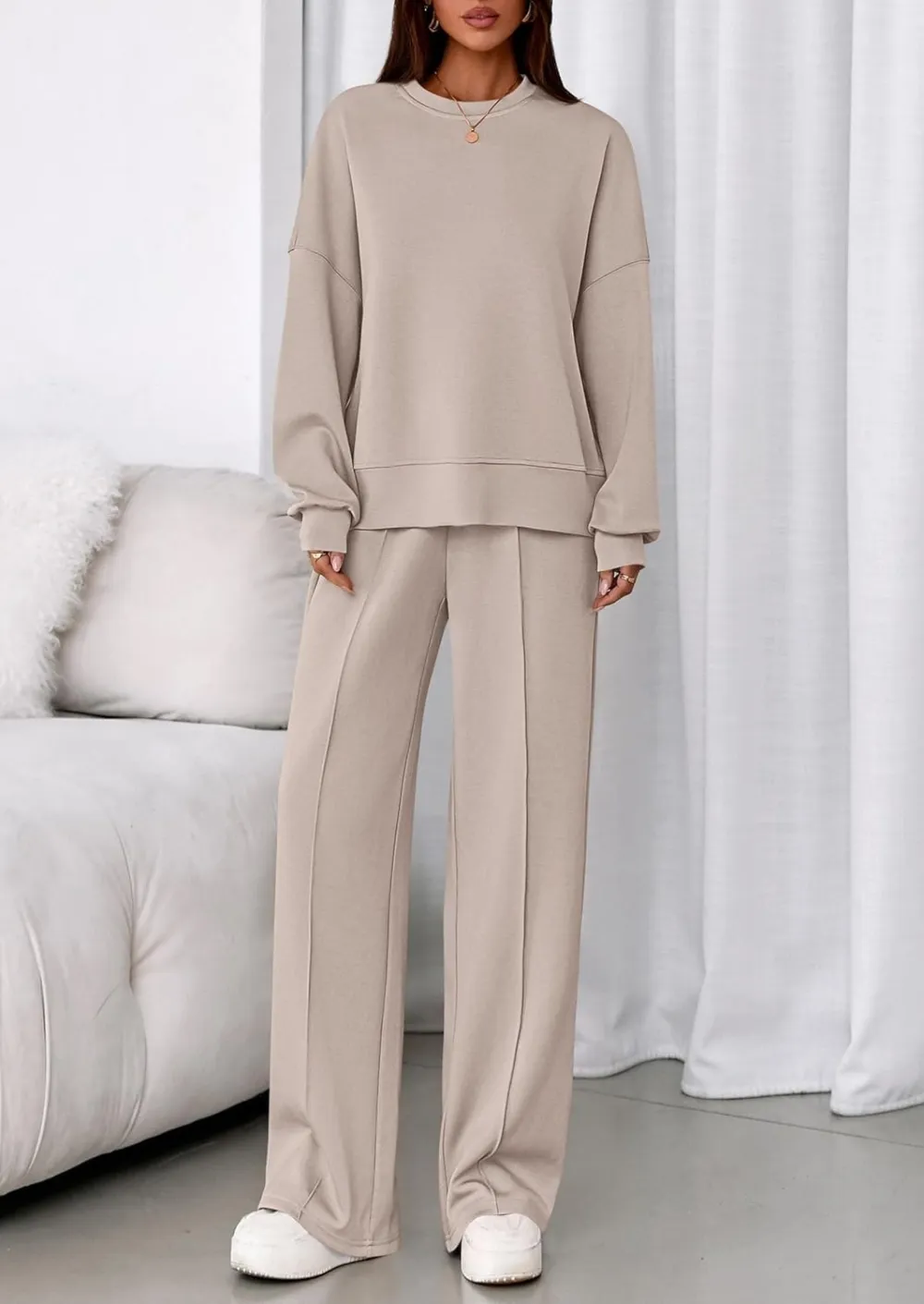 2 Piece Sets For Women Fall Trendy Long Sleeve Sweatshirt Wide Leg Pants Loungewear Set