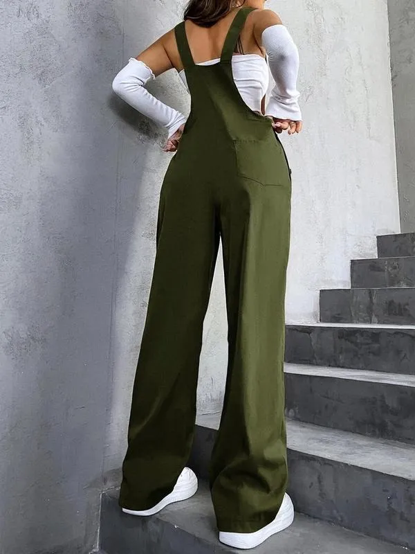 Women's Plain Pocket Overalls, Casual Comfy Overalls for Daily Wear, Ladies Clothes for All Seasons, Womenswear