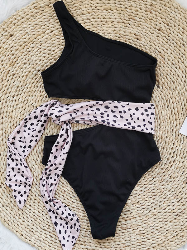 One-Shoulder Belly-Hollow Bandage Split-Joint One-Piece Swimsuit