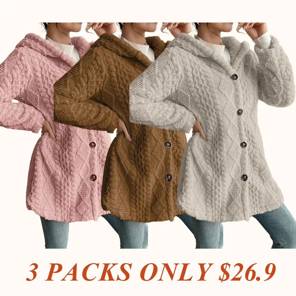 Women's Solid Color Fuzzy Hooded Jacket
