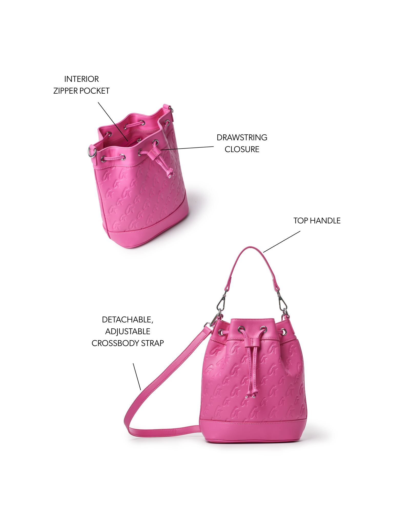 MEDIUM MONOGRAM BUCKET BAG - HOT PINK