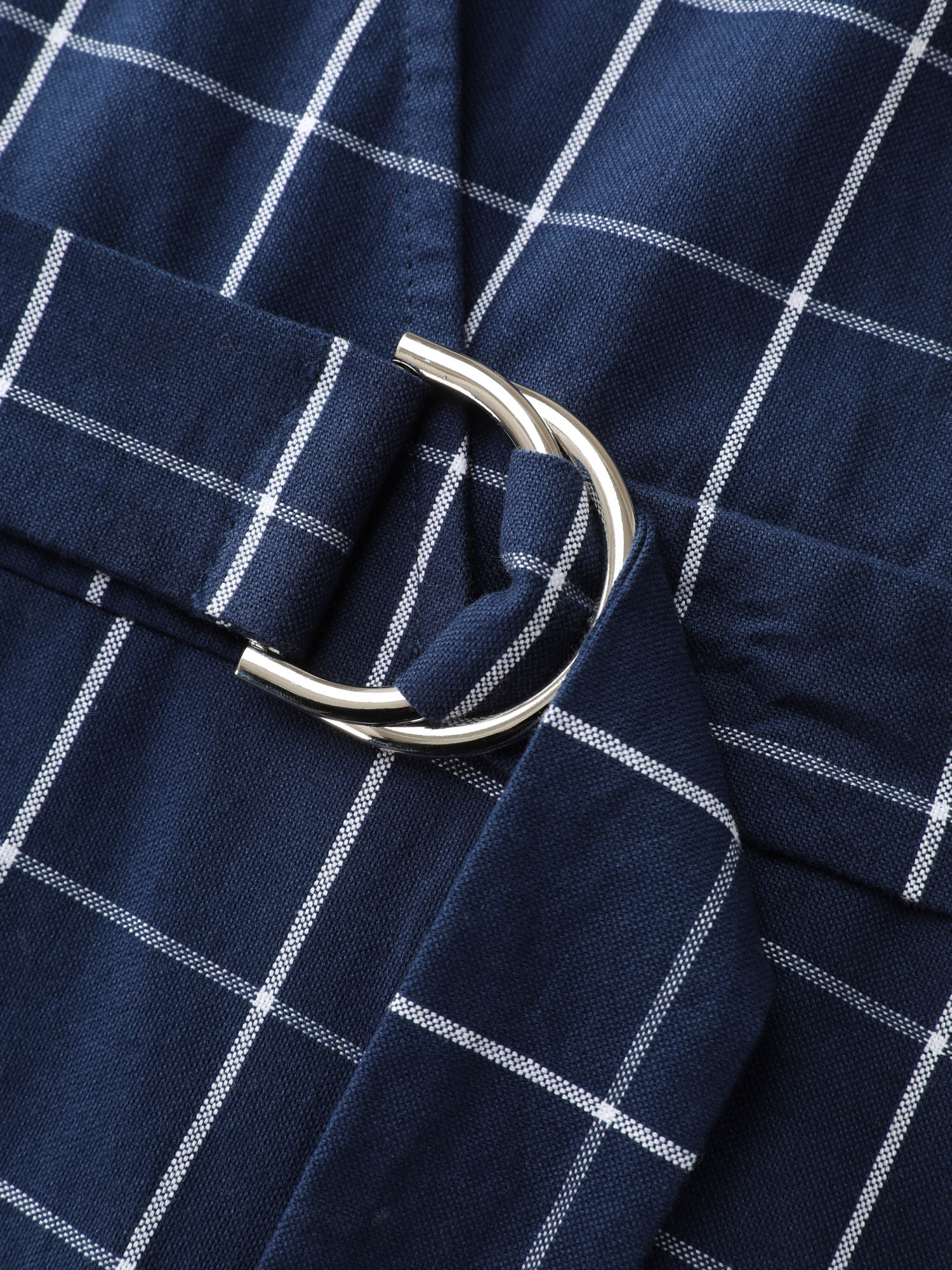 Cotton Checked Print Wrap Neckline Belted Midi Dress