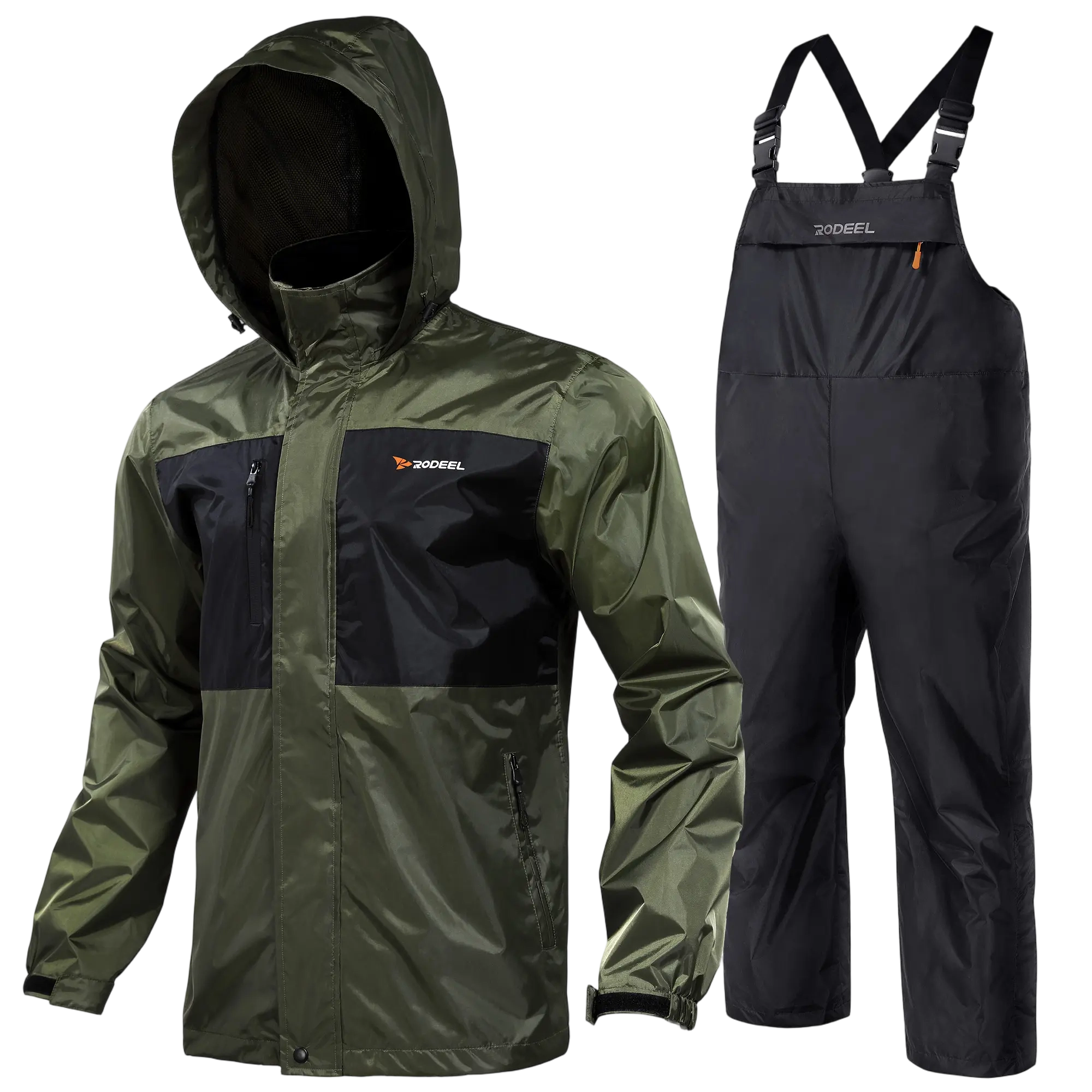 Waterproof Bib Overalls Rain Suit Men Lightweight Breathable Full Zip Hooded Jacket Durable Rain Coat Weatherproof Rainwear
