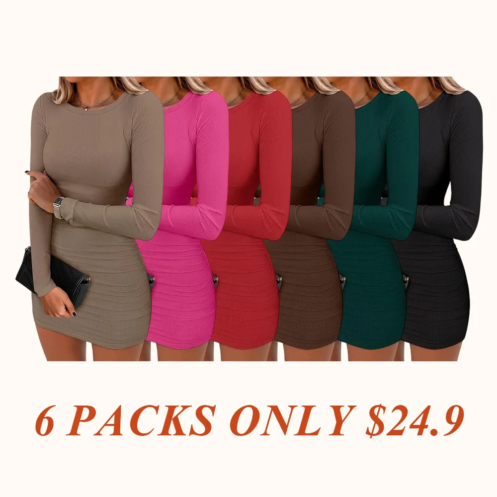 Women Long Sleeve Bodycon Mini Dress