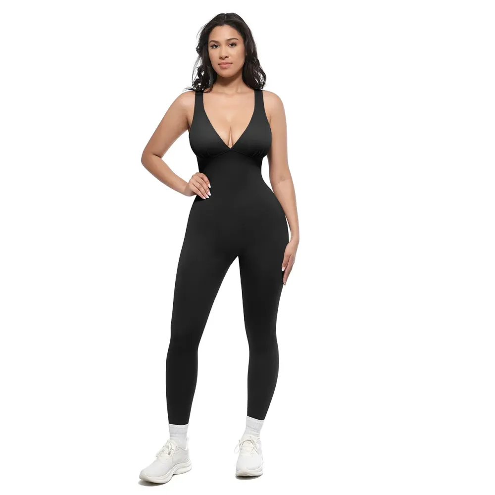 Deep V-neck shapewear bodysuit with breast support