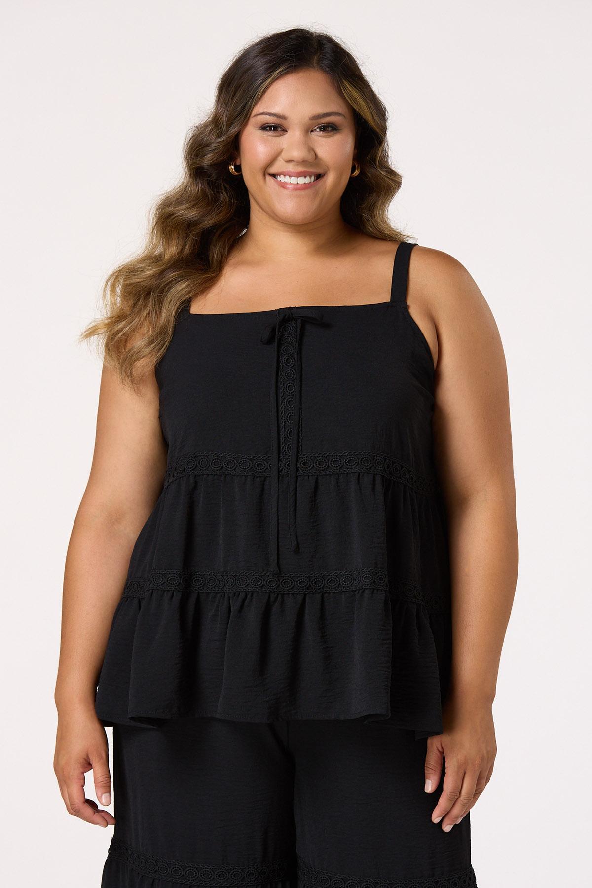 Plus Size Solid Lace Inset Top