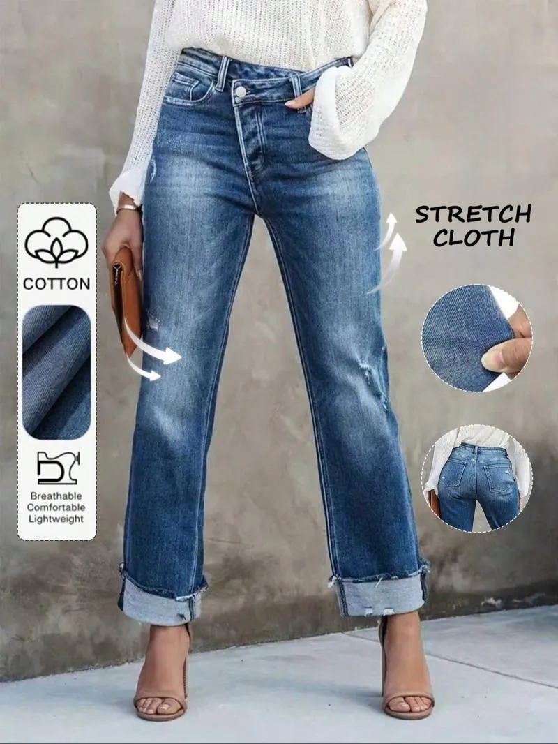 Women's Solid Color Jeans, Casual Comfy Denim Pants for Daily Wear, Ladies Bottoms for All Seasons