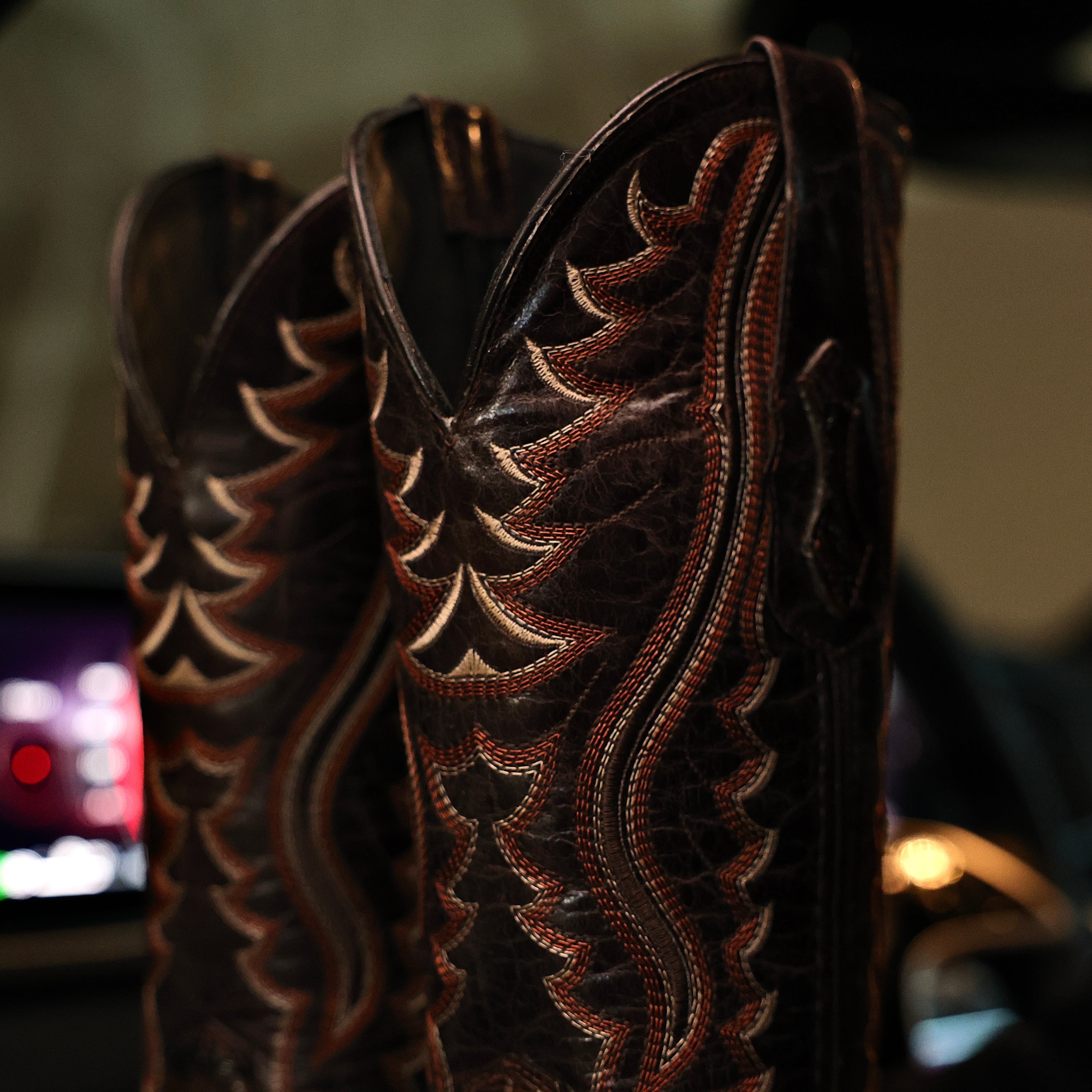 Chocolate Brown Python Leather Boots - Square Toe