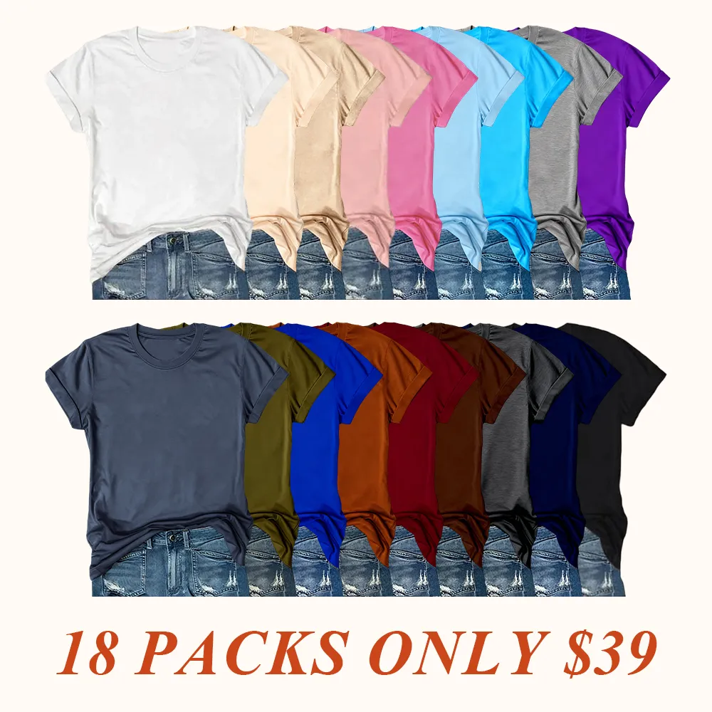 Women's Short Sleeve T-Shirts Multipack, Solid Color Round Neck Casual Tee Tops