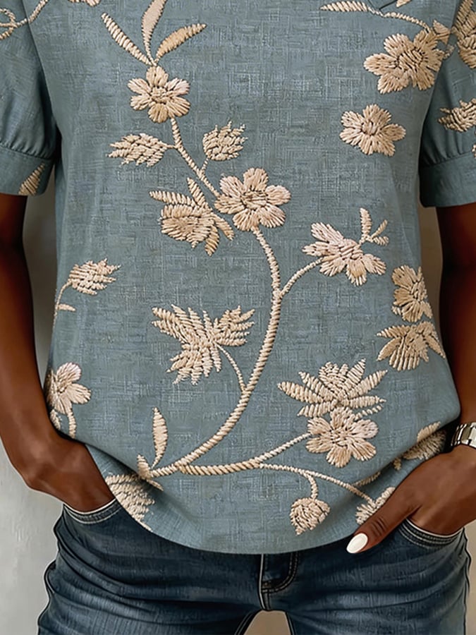 Women's Casual Collared Printed Short-Sleeve Shirt- Fast Shipping