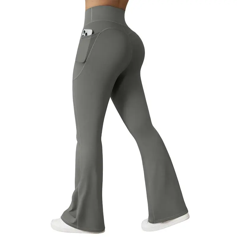 OYV Women Workout Flare High Waist Butt Lifting Casual Soft Leg Flared Bottoms with Pockets