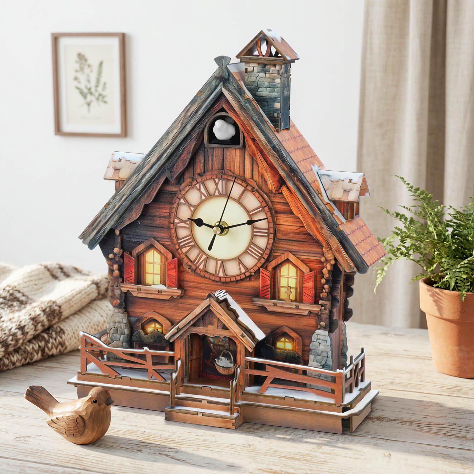 Cuckoo Chiming Swiss Chalet – DIY Wood Clock, 3D Puzzle Kit