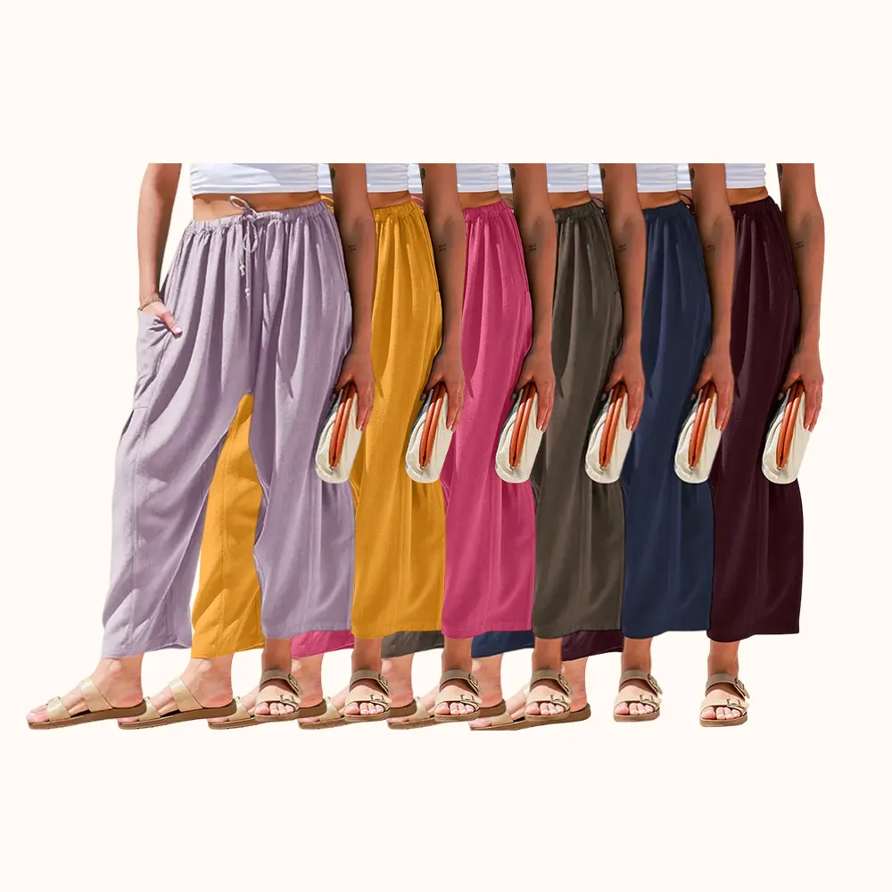 Womens Linen Wide Leg Pants Oversize Casual Loose Fit Beach Palazzo Harem Pants
