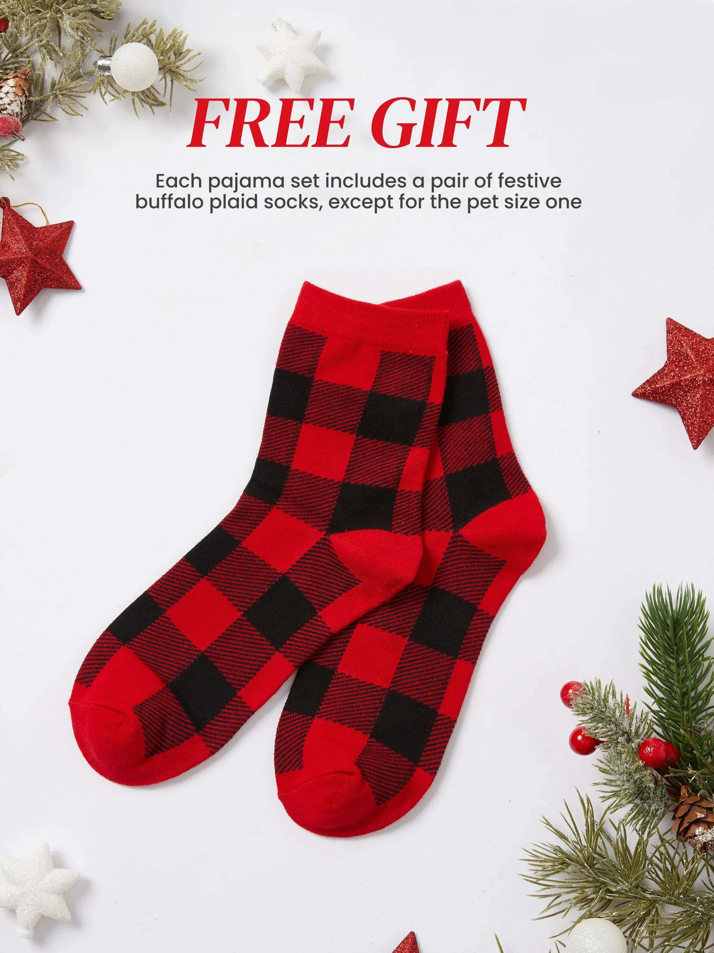 Christmas Matching Family Organic Cotton Snug-fitting Pajamas Sets with Socks White