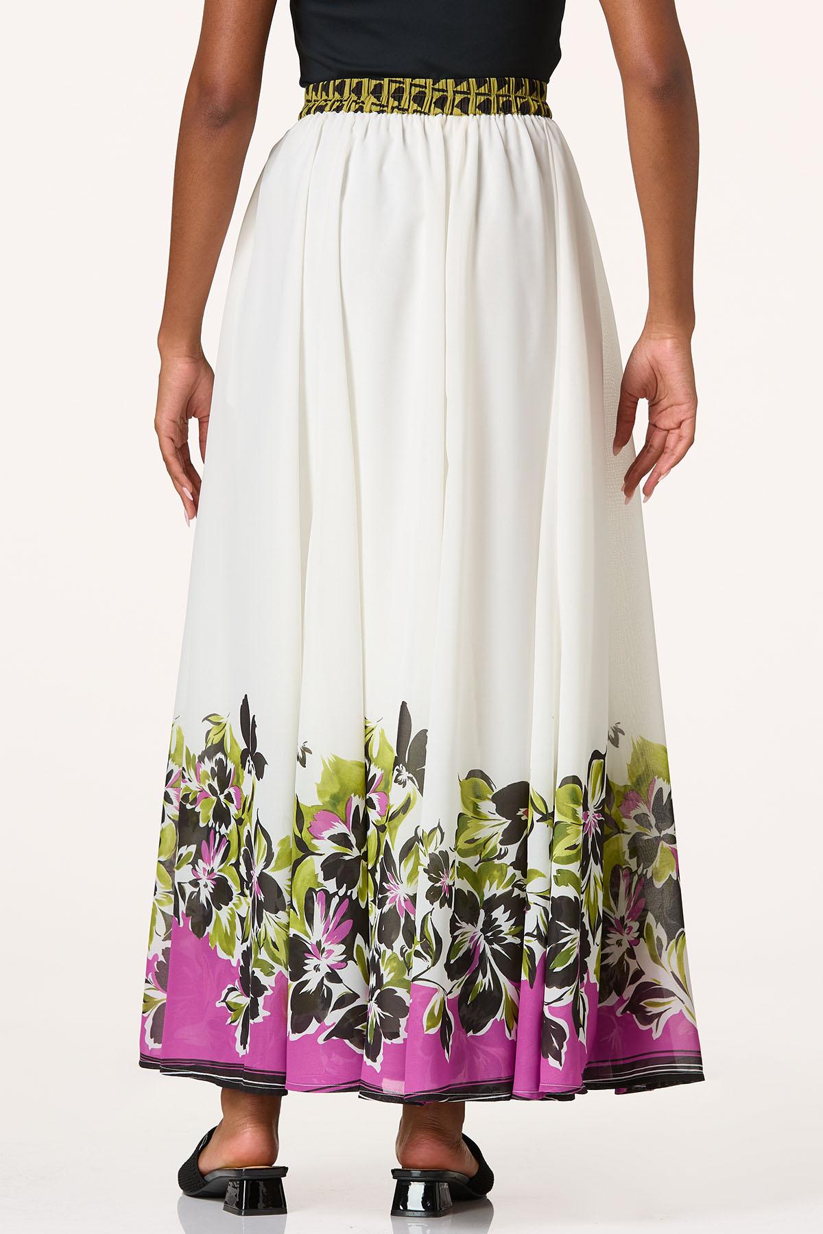 Geo Floral Trim Maxi Skirt