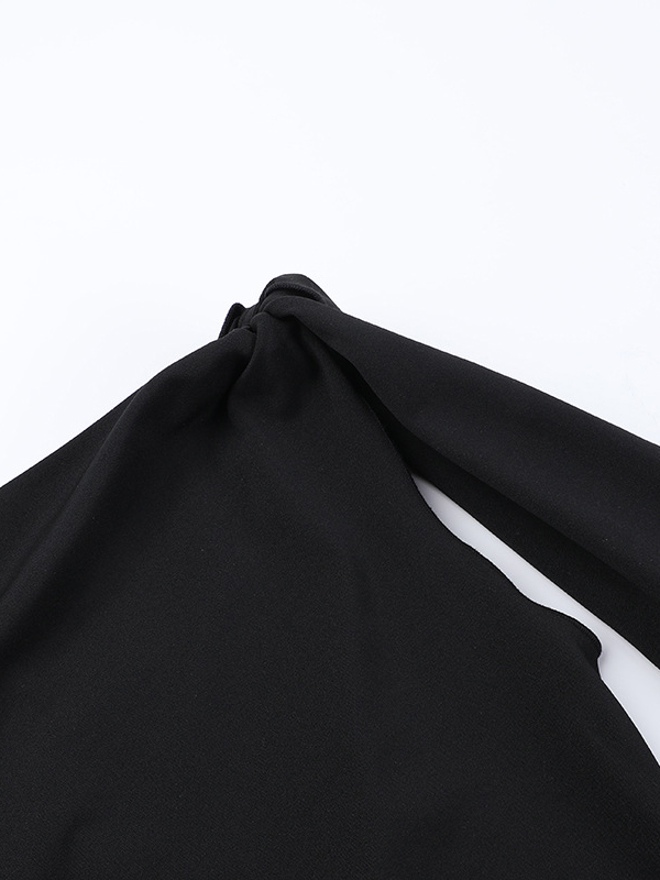 Asymmetric Solid Color Split-Joint Streamer Skinny Sleeveless One-shoulder Maxi Dresses Evening Dresses