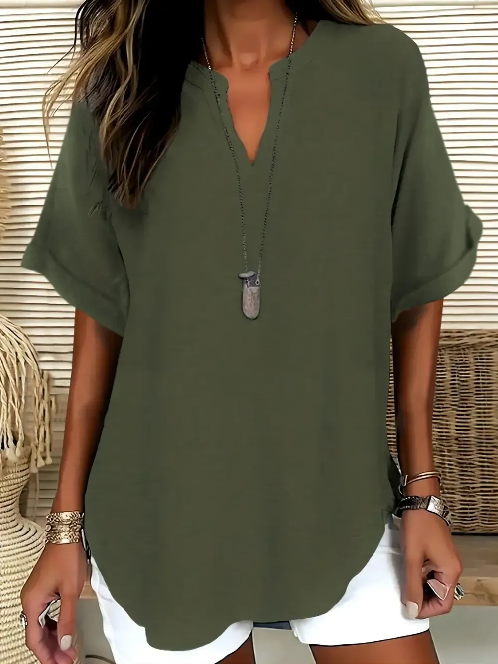 Women's Plain Short Sleeve Blouse, Casual Solid Color Top for Daily Wear, Ladies Clothes for All Seasons