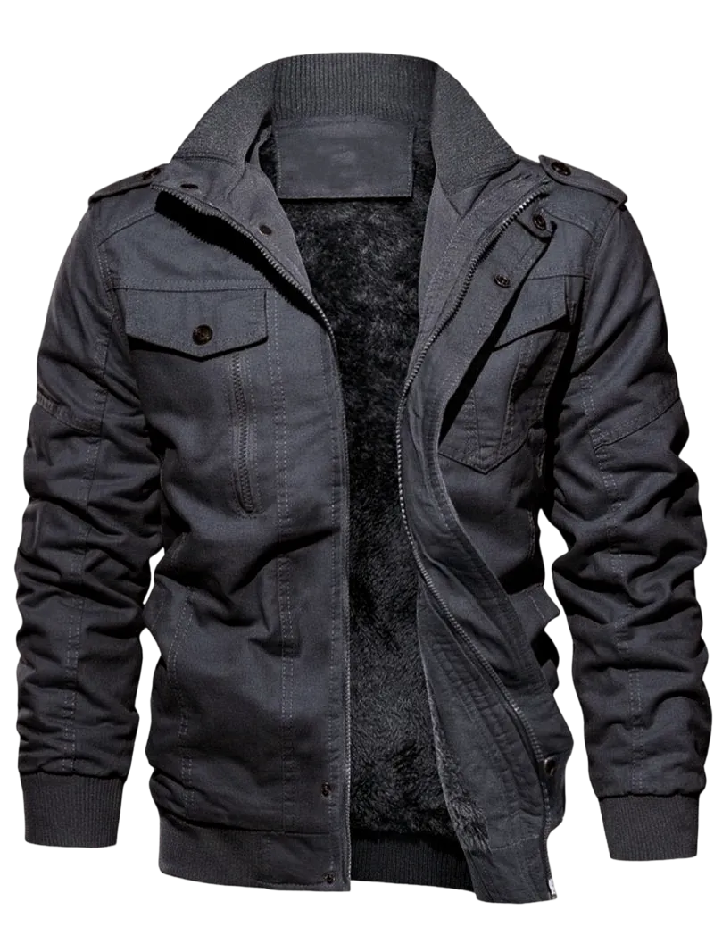 Men's Regular Fit Solid Pocket Zipper Thermal Lined Jacket