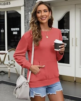Women's Crewneck Hoodless Sweatshirt Hoodless Sweatshirt with Kangaroo Pocket Fleece Long Sleeve