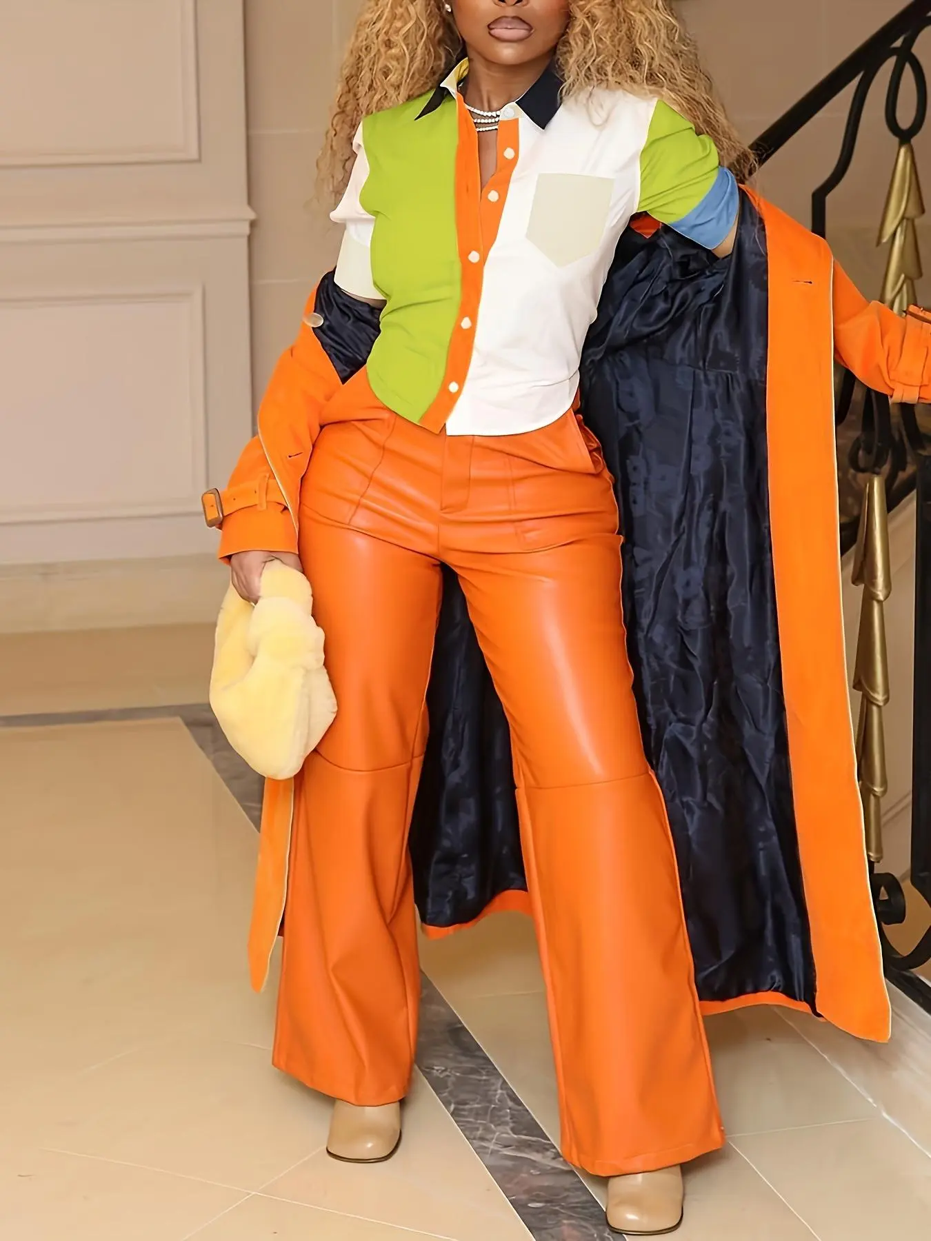 Women's Colorblock Pocket Button Front Shirt, Blouse, Summer Clothes for Women