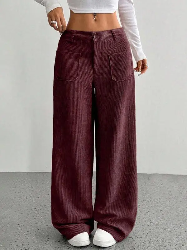 Women's Casual Loose-Fitting Wide Leg Pants with Front and Back Pockets