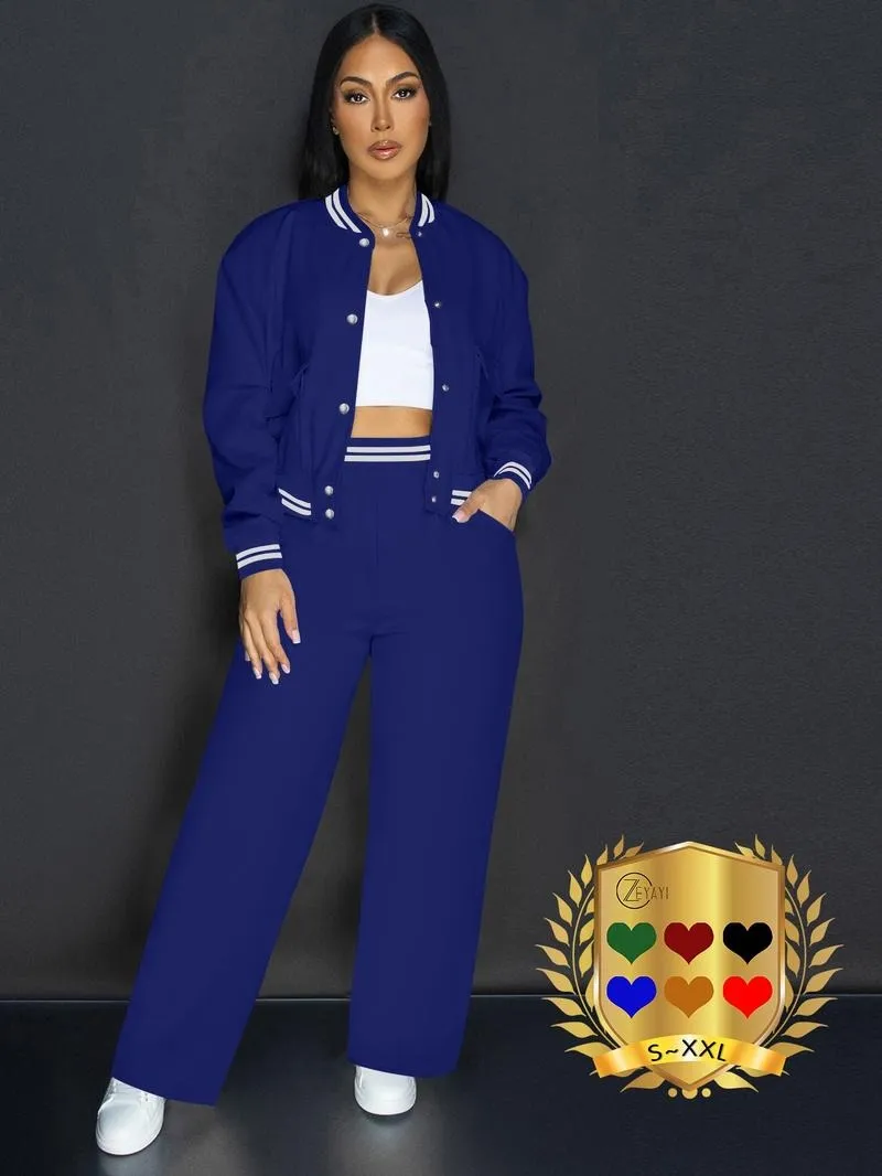 Women's Casual Baseball Jacket, Solid Color Sports Wear, Pocket Sportswear