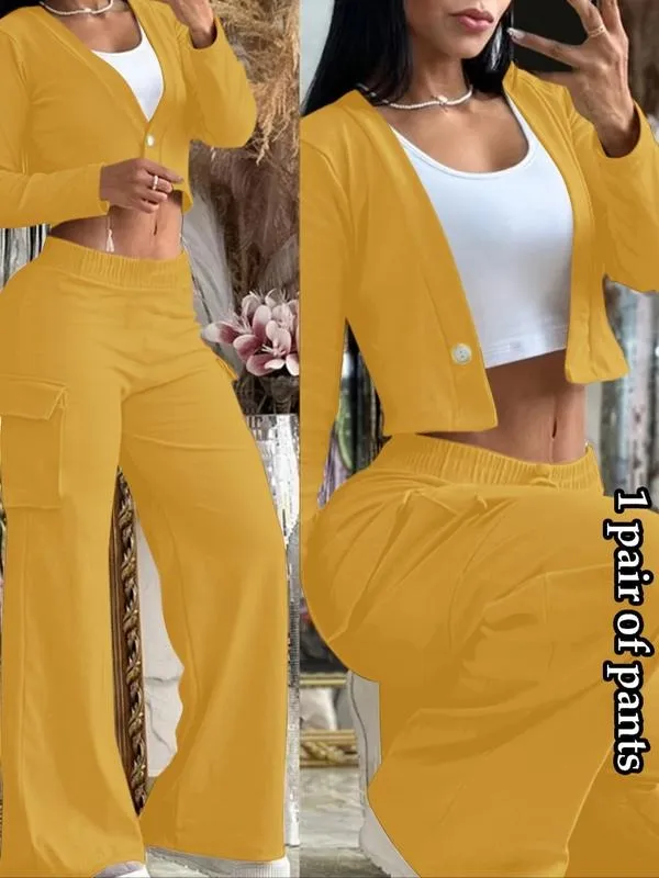 Women's Solid Color Flap Pocket Pants