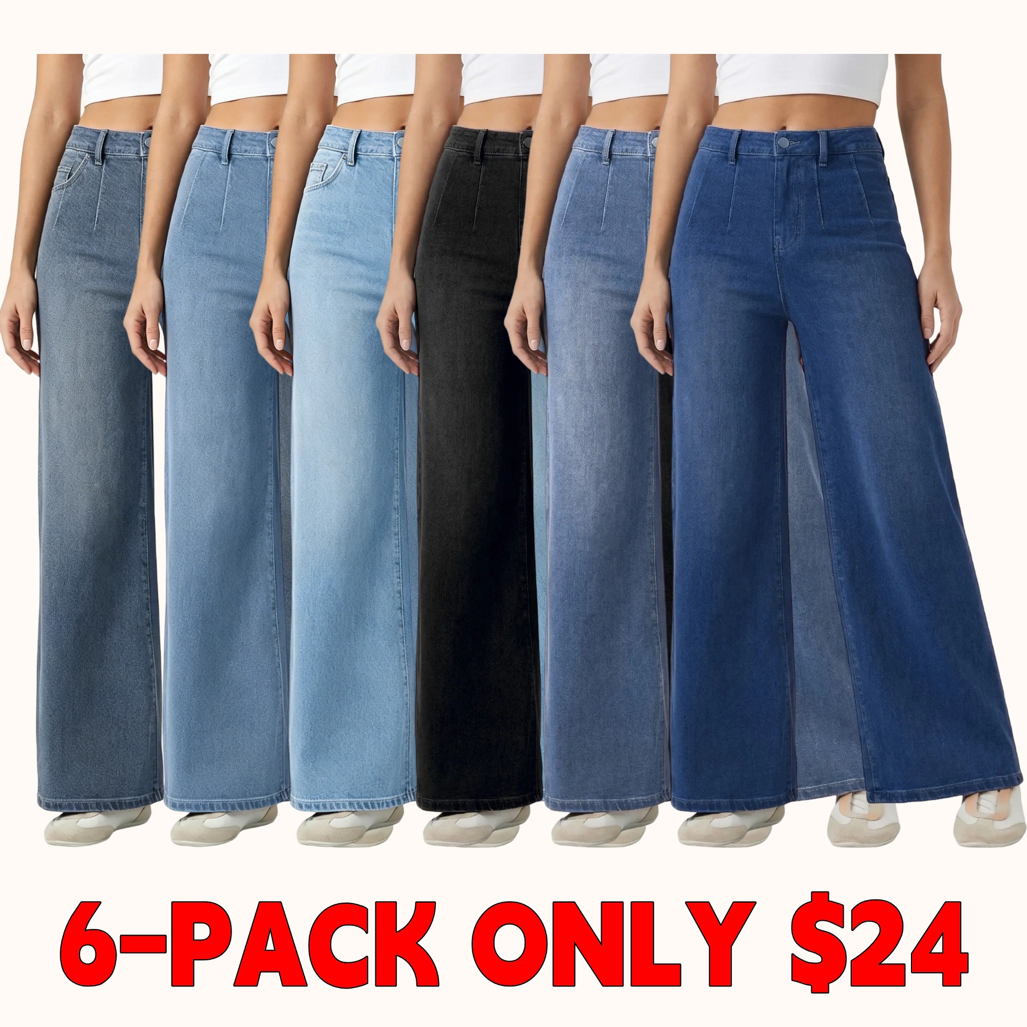 2026 High-waisted, slim-fit wide-leg casual jeans with pockets