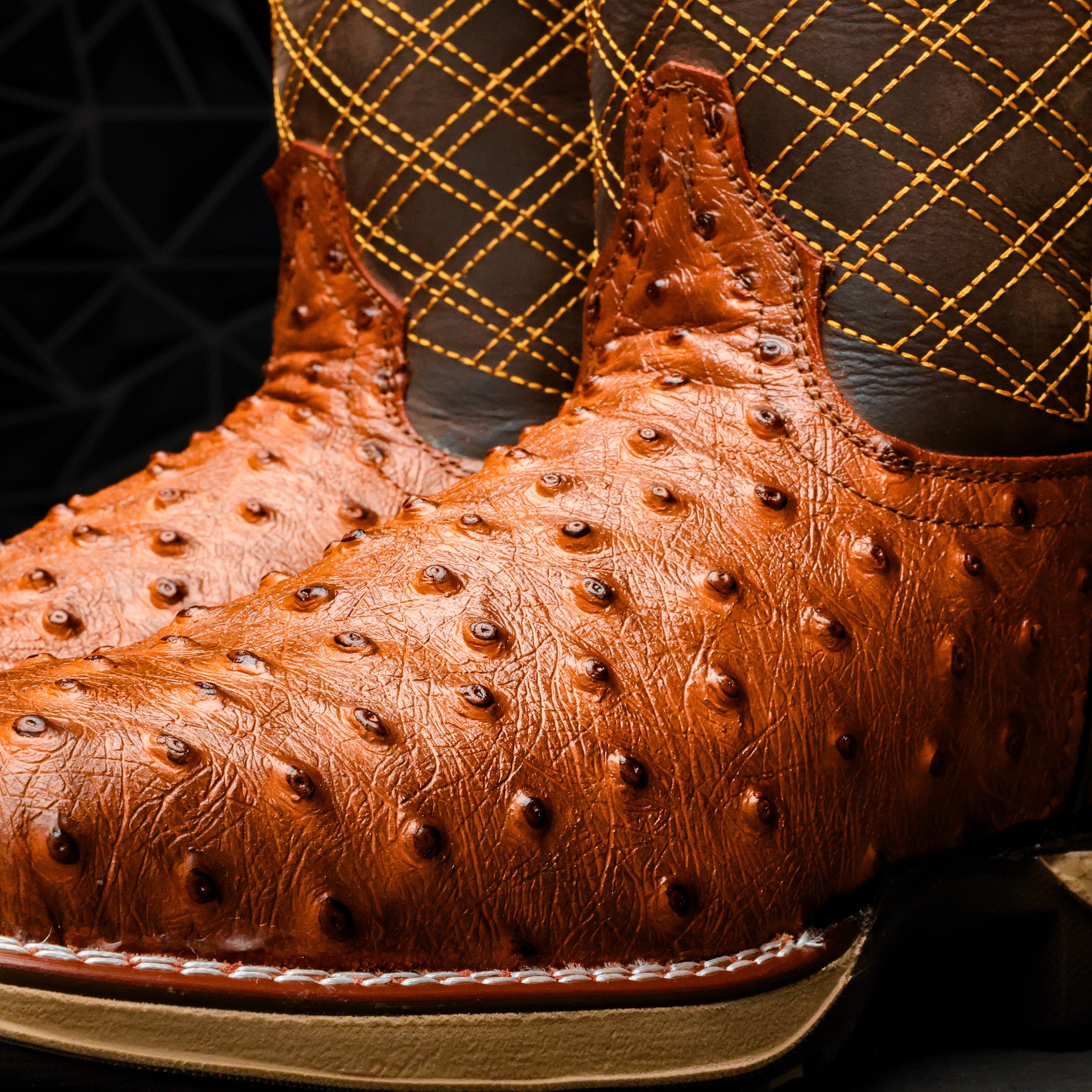 Cognac Ostrich Leather Boots With 3D Lightweight Sole - Composite Toe