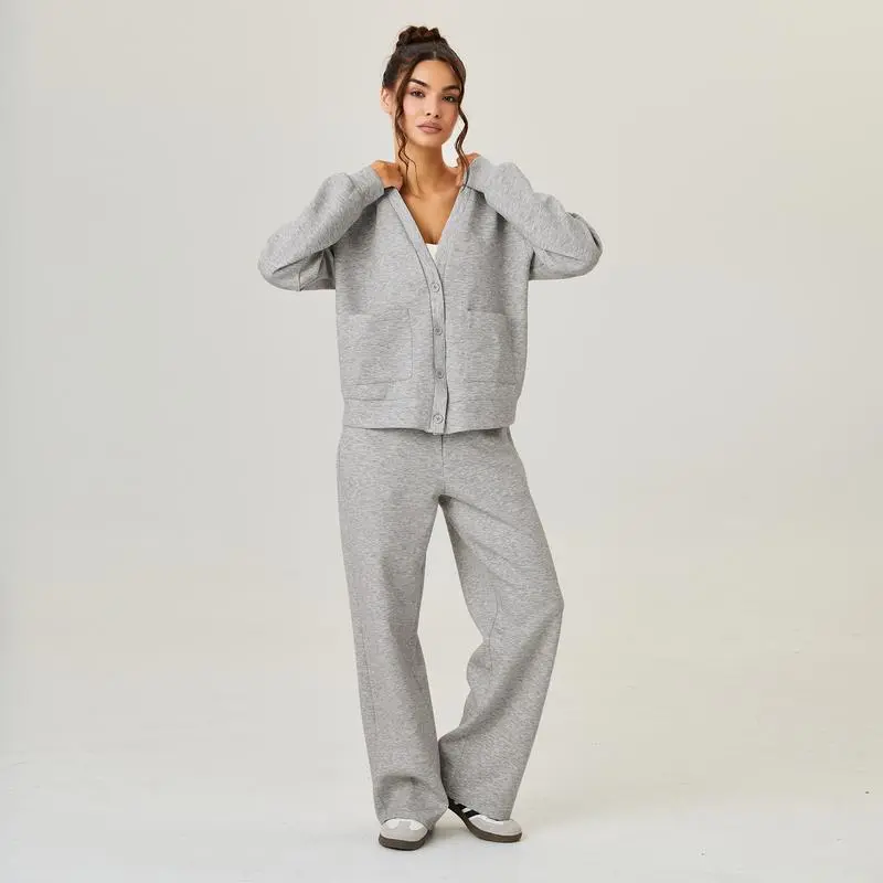Women's Slouchy Solid Color V Neck Long Sleeve  & Drawstring Waist Trousers Co-ord