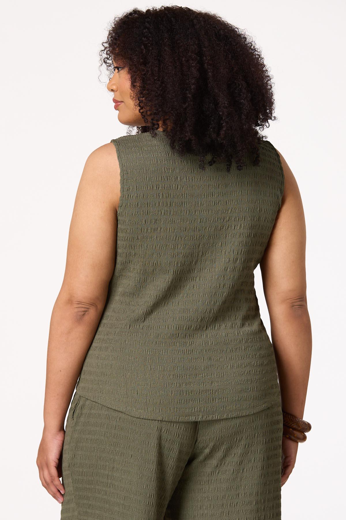 Plus Size Textured Button Tie Hem Tank