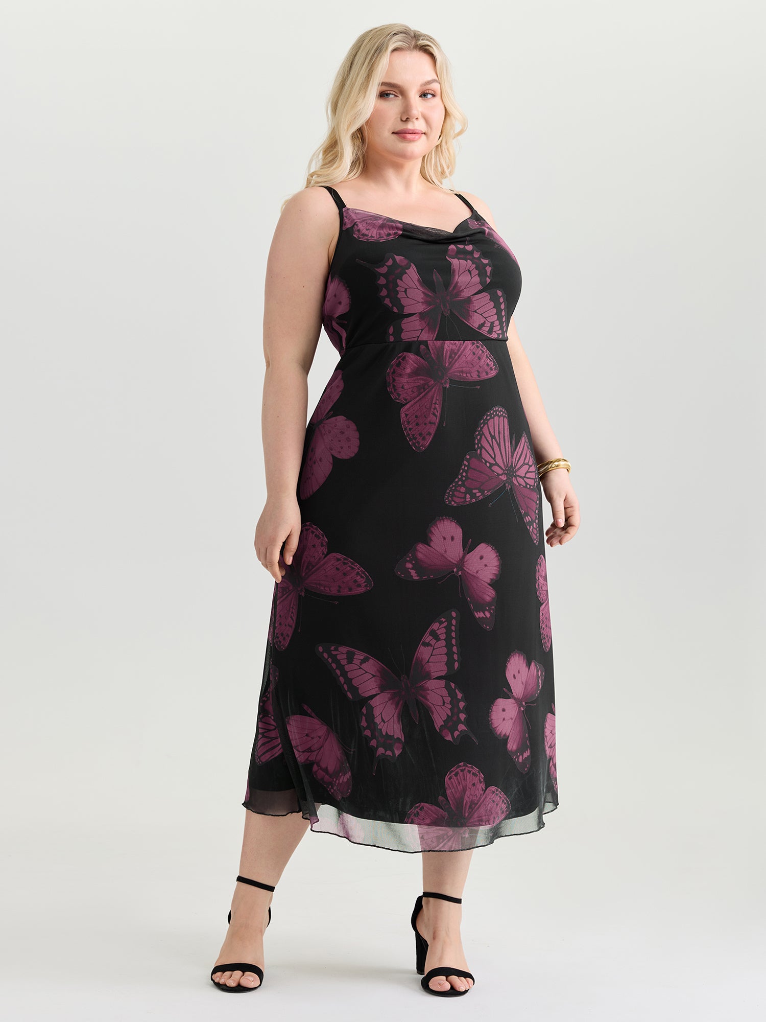 Stretchy Butterfly Print Cami Maxi Dress
