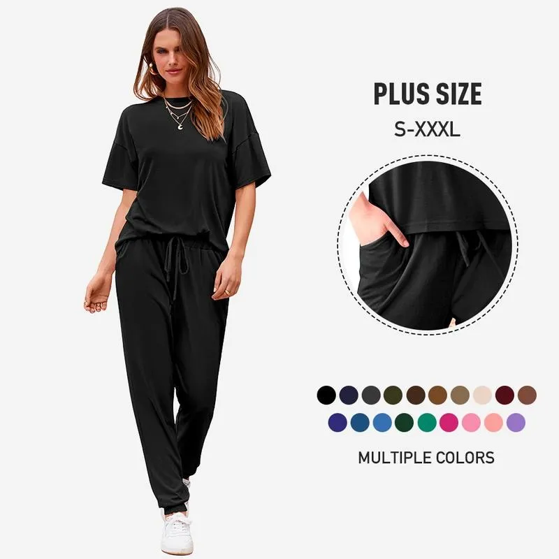 Women's 2-Piece Set Summer Outfits Crew Neck Short Sleeve Tracksuit Jogger Set