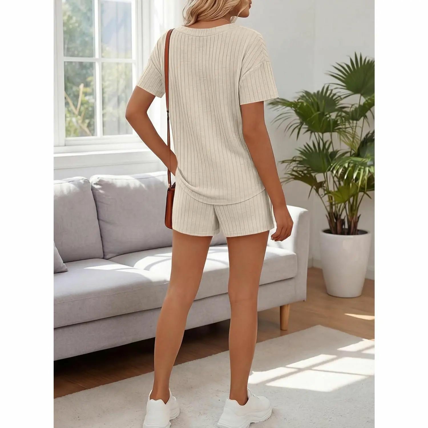 2 Piece Short Sets for Women Summer 2026 Lounge Short Sleeve Henley Outfits Sweatsuit with Pocket