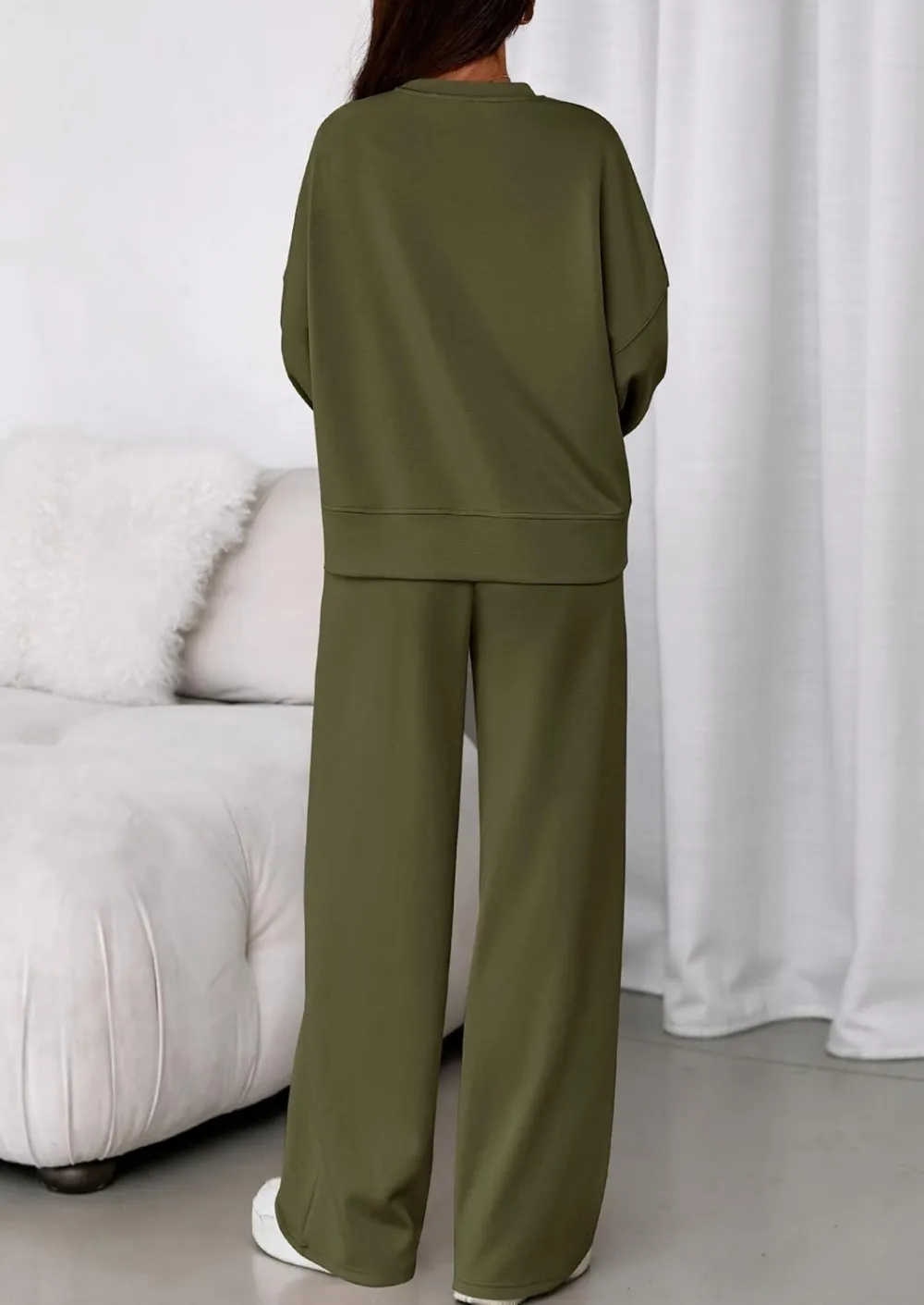 2 Piece Sets For Women Fall Trendy Long Sleeve Sweatshirt Wide Leg Pants Loungewear Set