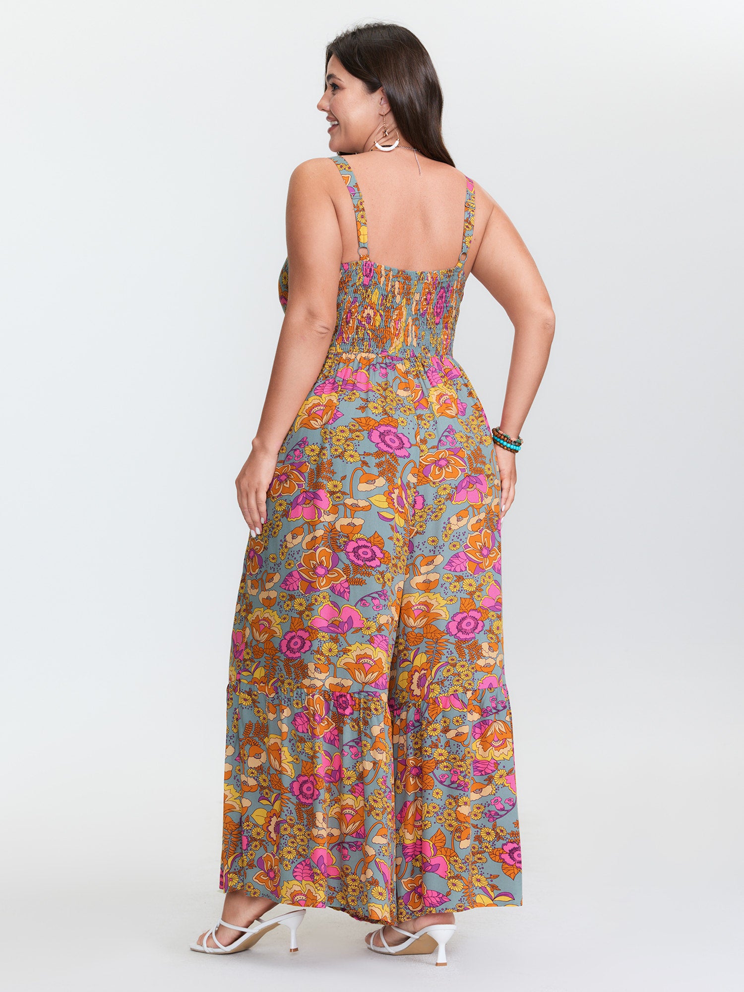 Floral Print Shirred Cami Jumpsuit