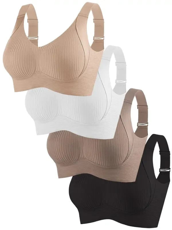 🔥Last Day Promotion!🌺Women's Solid Four-breasted Adjustable Wireless Bra👍 No more sagging breasts