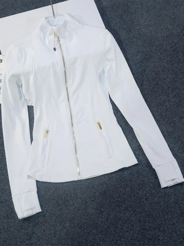 Women's Yoga Suit Gold Zipper Stand Up Collar Slimming Fitness Jacket
