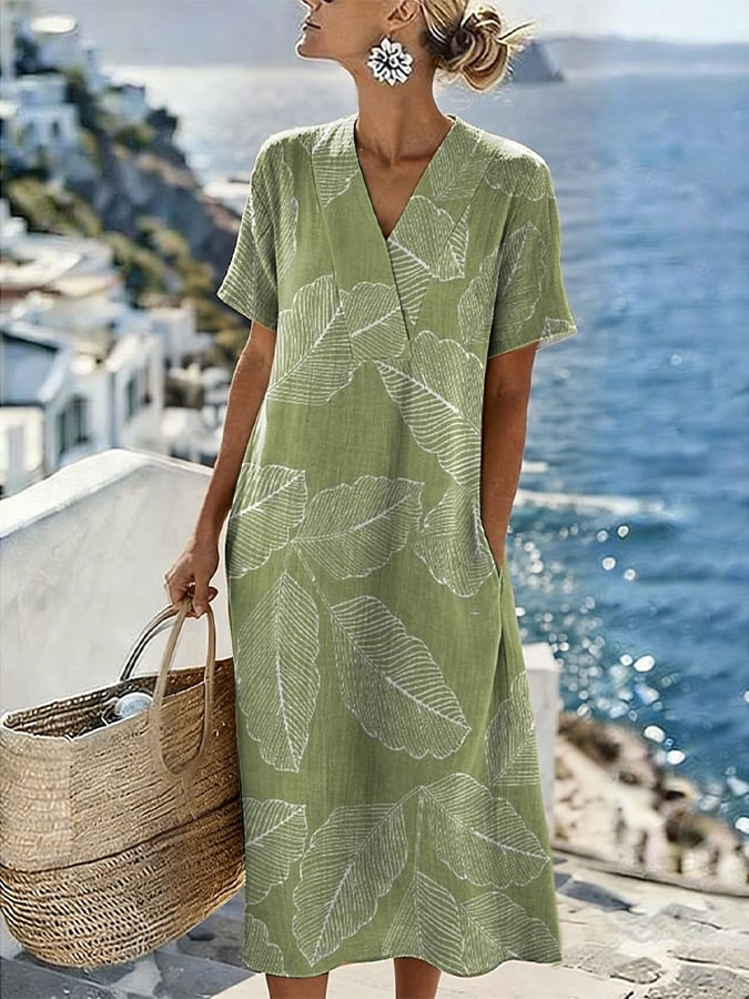 Women's Casual V-Neck Striped Loose Dress- Fast Shipping