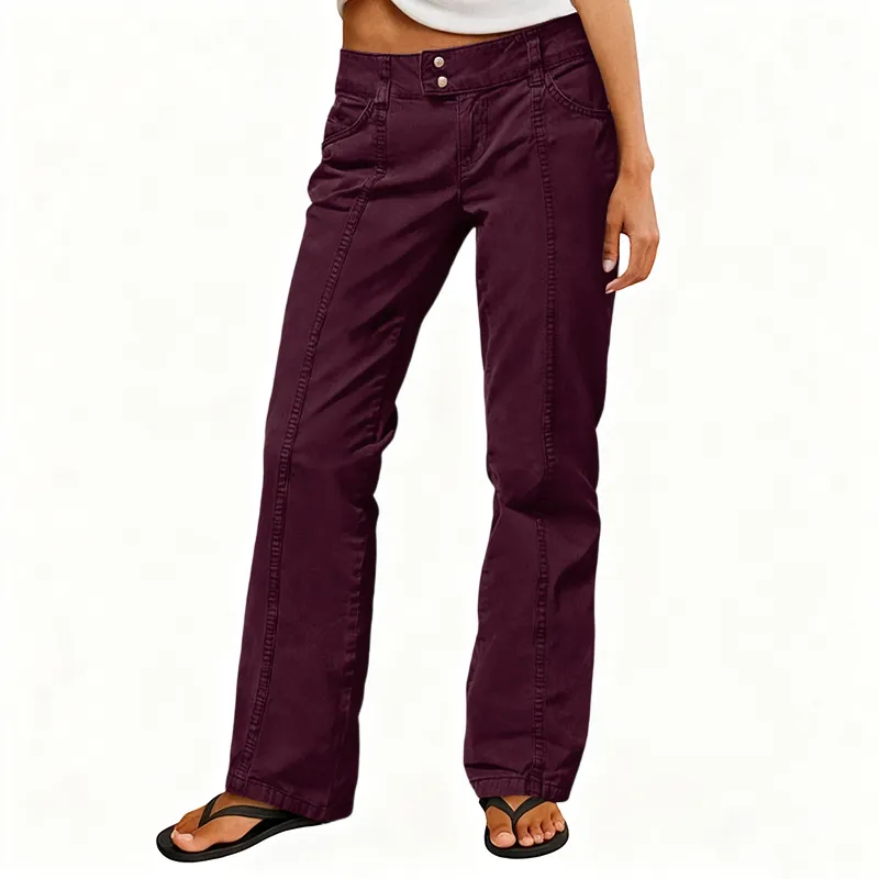 Mid Rise Straight Leg Pants women’s clothes Stretchy Fabric