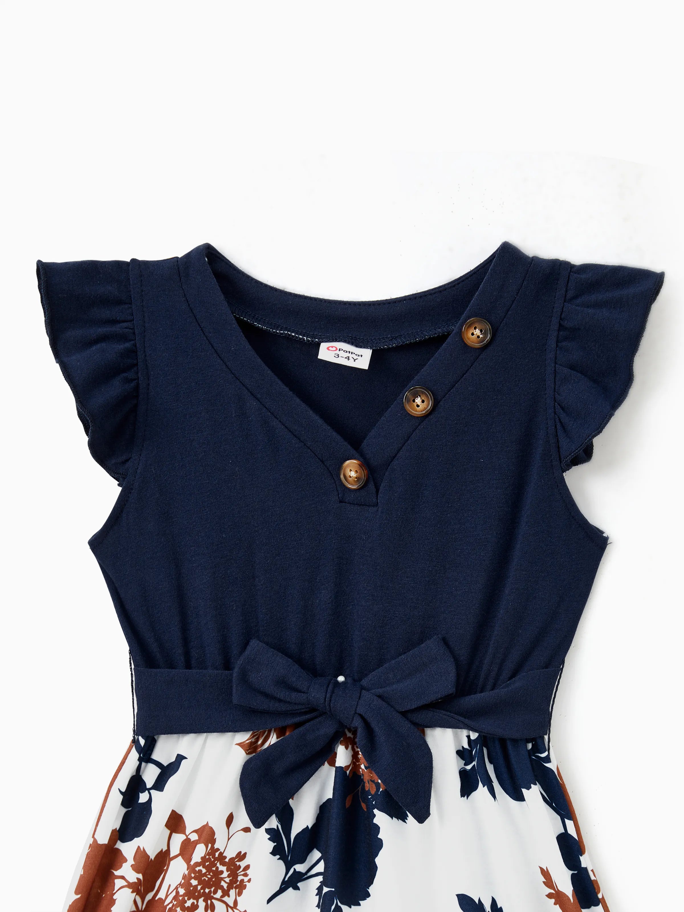 Mommy and Me Family Matching Casual Dress or T-Shirt, Solid Color, Fabric Stitching royalblue