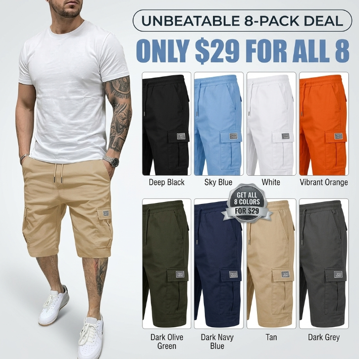 Men's Multi-Pocket Cargo Shorts Casual Streetwear Set