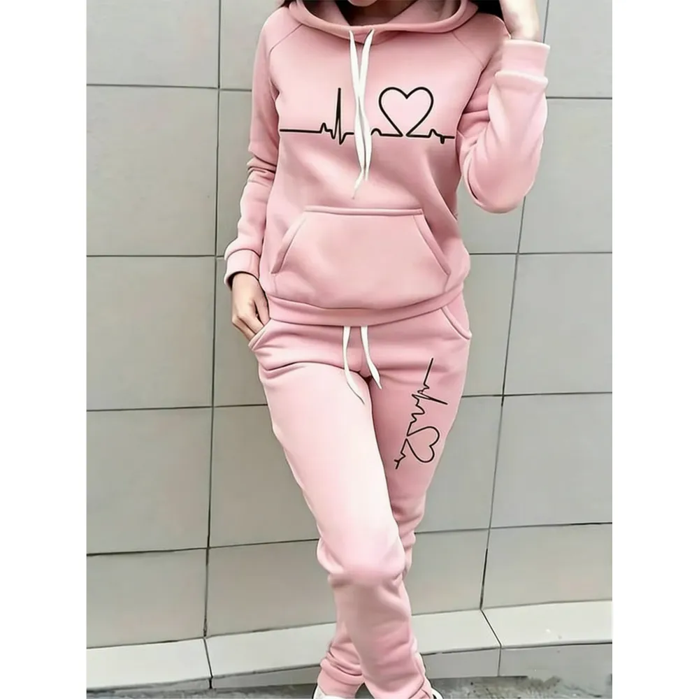 Women's Heart Print Raglan Sets