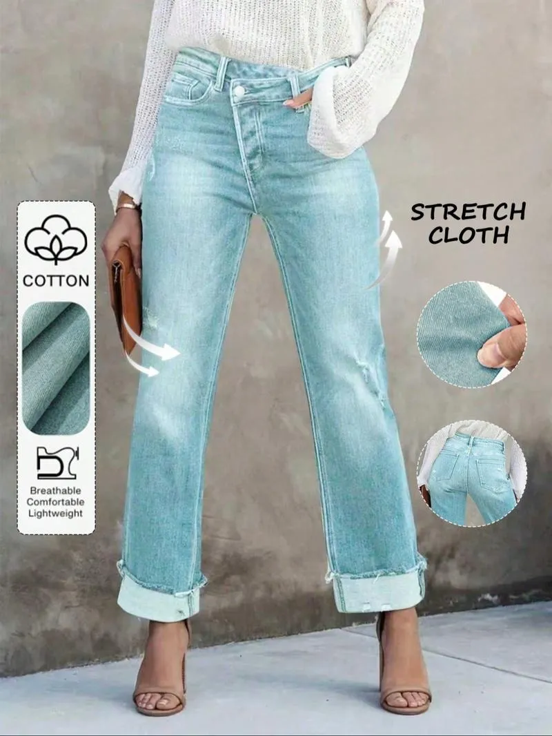 Women's Solid Color Jeans, Casual Comfy Denim Pants for Daily Wear, Ladies Bottoms for All Seasons