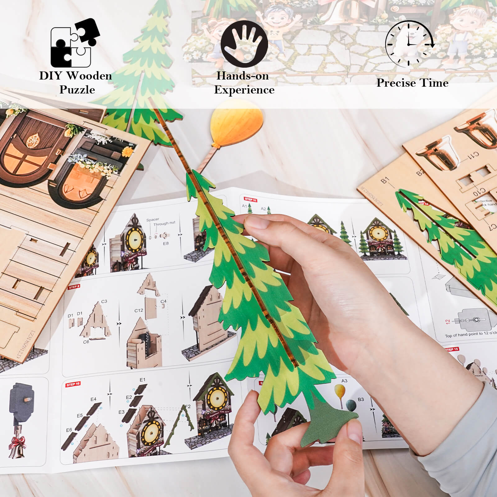 Balloon Cabin – DIY Wooden Clock, 3D Puzzle Craft Kit