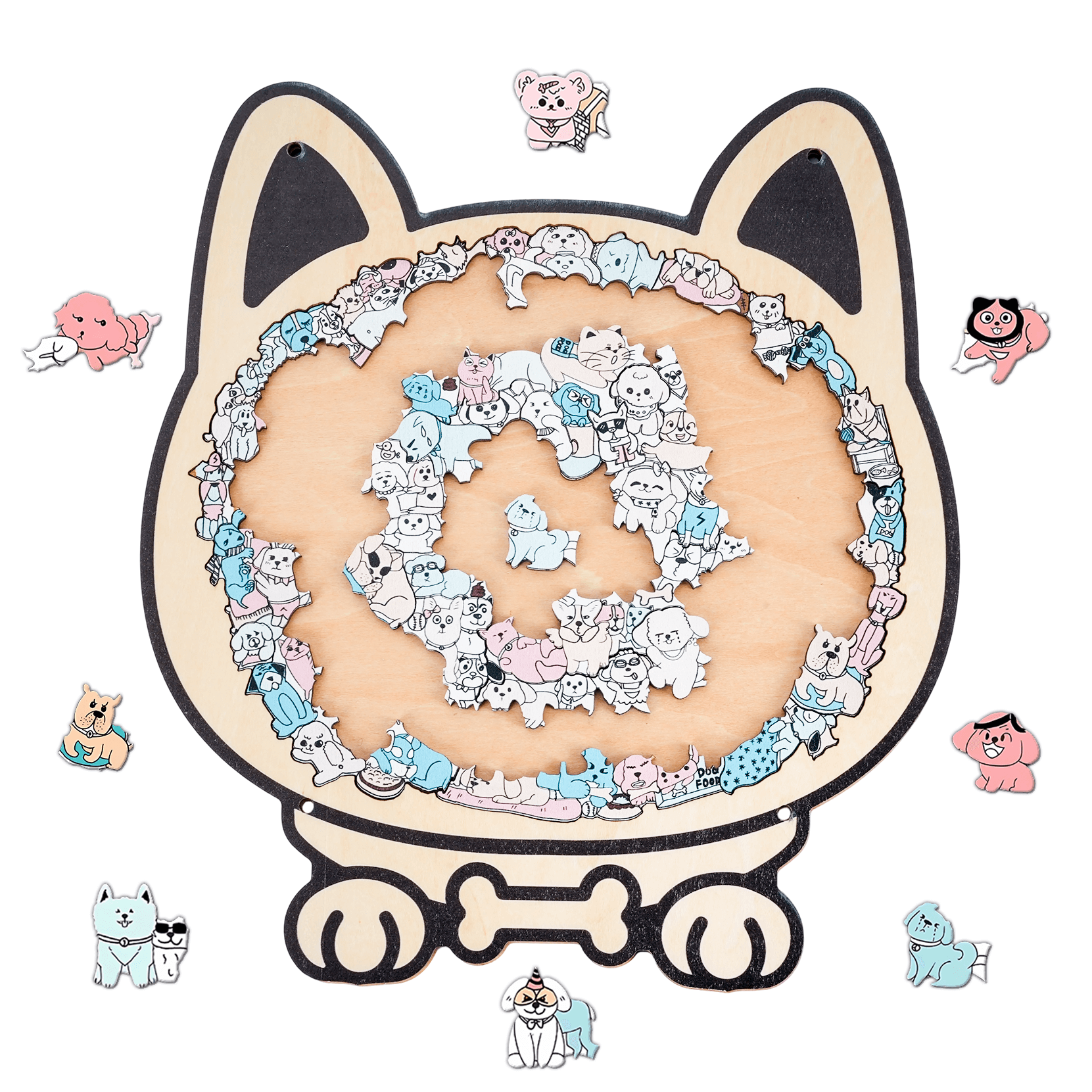 Morandi-Colored Lovely Dog Shaped Wooden Jigsaw Puzzle