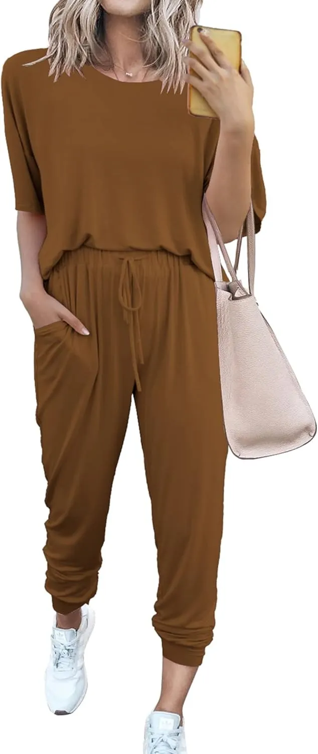 Women's 2-Piece Set Summer Outfits Crew Neck Short Sleeve Tracksuit Jogger Set