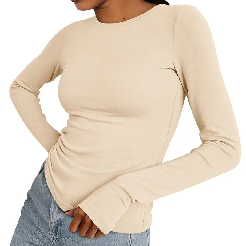 Women's Casual Long Sleeve Crew Neck Top - Slim Fit Basic Going-Out Blouse for Summer & Fall