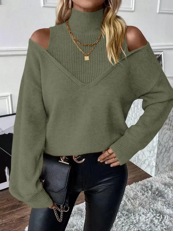 Women's Plain Cut Out High Neck Sweater